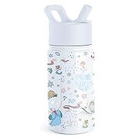 Simple Modern Disney Princess Cinderella Kids Water Bottle with Straw Lid | Reusable Insulated Stainless Steel Cup for Grils, School | Summit Collection | 14oz, Cinderella Floral Wishes