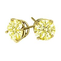 1.00 Carat Brilliant Round Yellow Diamond Stud Earrings I2