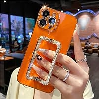 3D Crystal Square Holder Gold Plating Phone Case for iPhone 12 Pro Max Mini 11 13 Pro X XS XR 6 S 7 8 Plus 12Pro SE Cover,Orange,for iPhone 6 or 6s