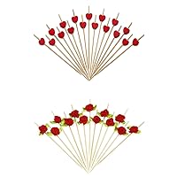 200 counts 4.7 Inch Long Bamboo Fancy Toothpicks for Appetizers, Red Heart Toothpicks and Red Rose Toothpicks - MSL377