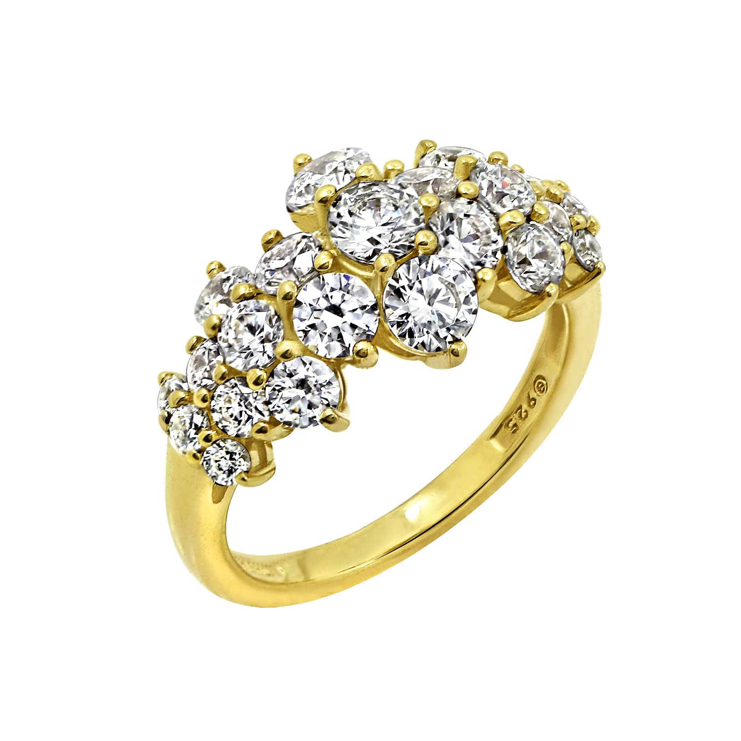 Amazon Collection Yellow Gold Plated Sterling Silver Infinite Elements Cubic Zirconia Cluster Ring
