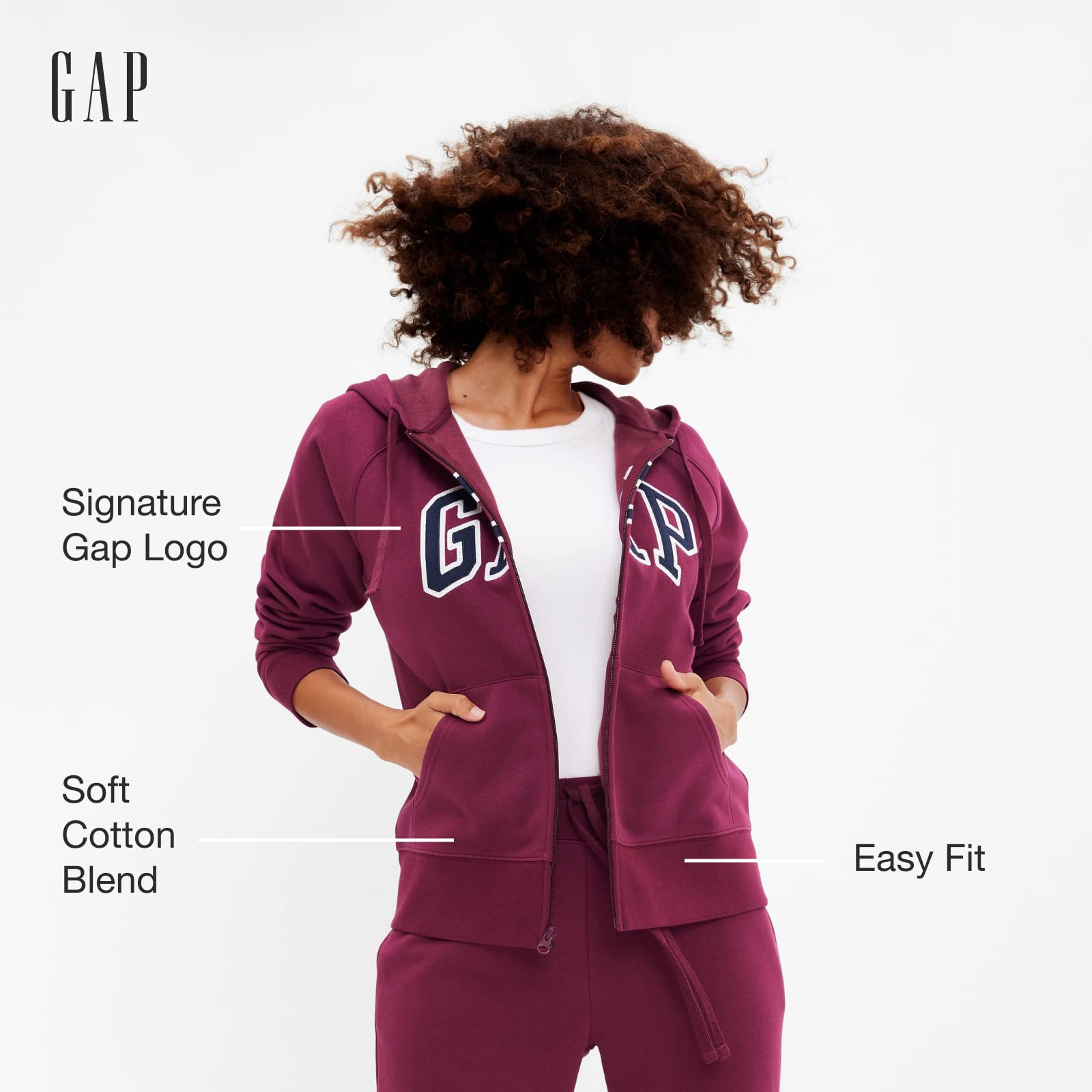 GAP Women's Logo Hoodie Hooded Full Zip Sweatshirt