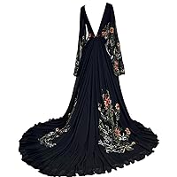 V-Neck Boho Wedding Desses for Bride Long Sleeves A-line Appliques Chiffon Bridal Gowns with Train WD114