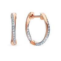 Rose Gold Plated 925 Silver 0.13 ct (J-K Color, I1-I2 Clarity) Natural Diamond huggie earring, 14MM Pavé setting hoops, diamond dainty rose gold hoops.