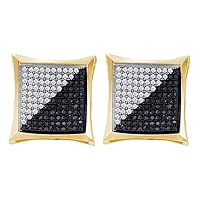 The Diamond Deal 10kt Yellow Gold Mens Round Black Color Enhanced Diamond Square Kite Cluster Earrings 1/4 Cttw