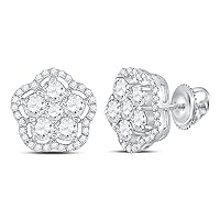 The Diamond Deal 14kt White Gold Womens Round Diamond Star Cluster Earrings 1-1/2 Cttw