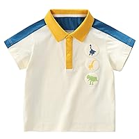 Toddler Boys Button Down Short Sleeve Polo T-Shirt Kids Cute Cartoon Print Tops for Summer