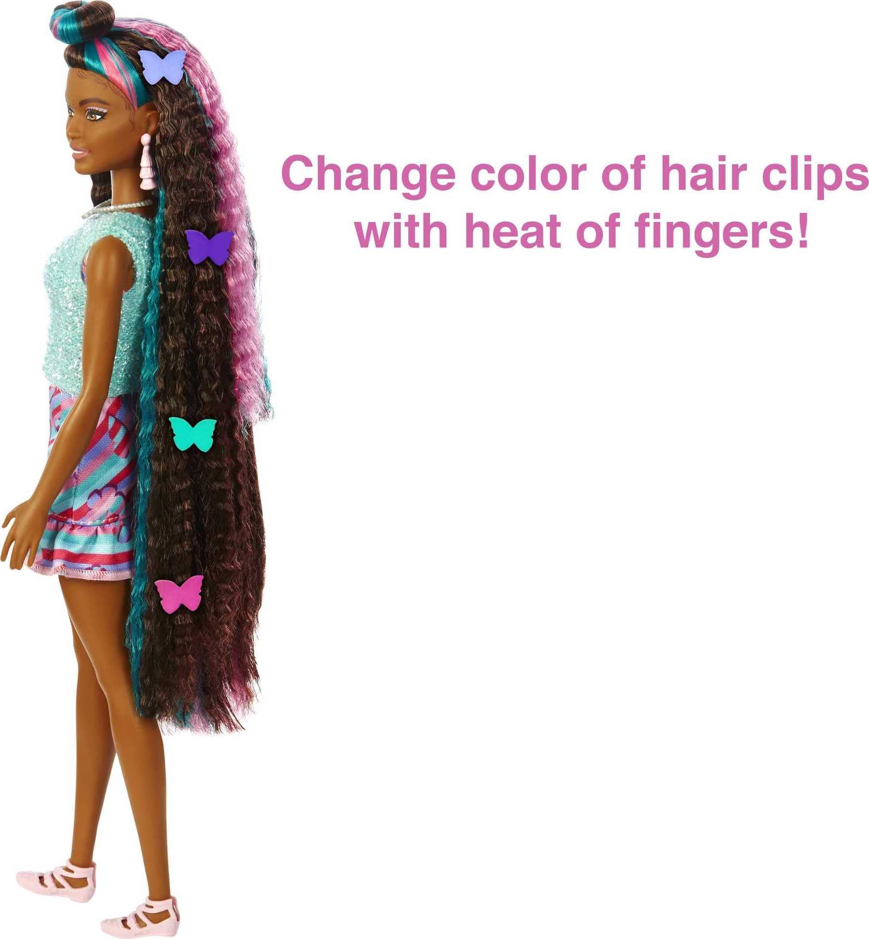 Barbie Totally Hair Doll, Butterfly-Themed with 8.5-Inch Fantasy Hair & 15 Styling Accessories (8 with Color-Change Feature)