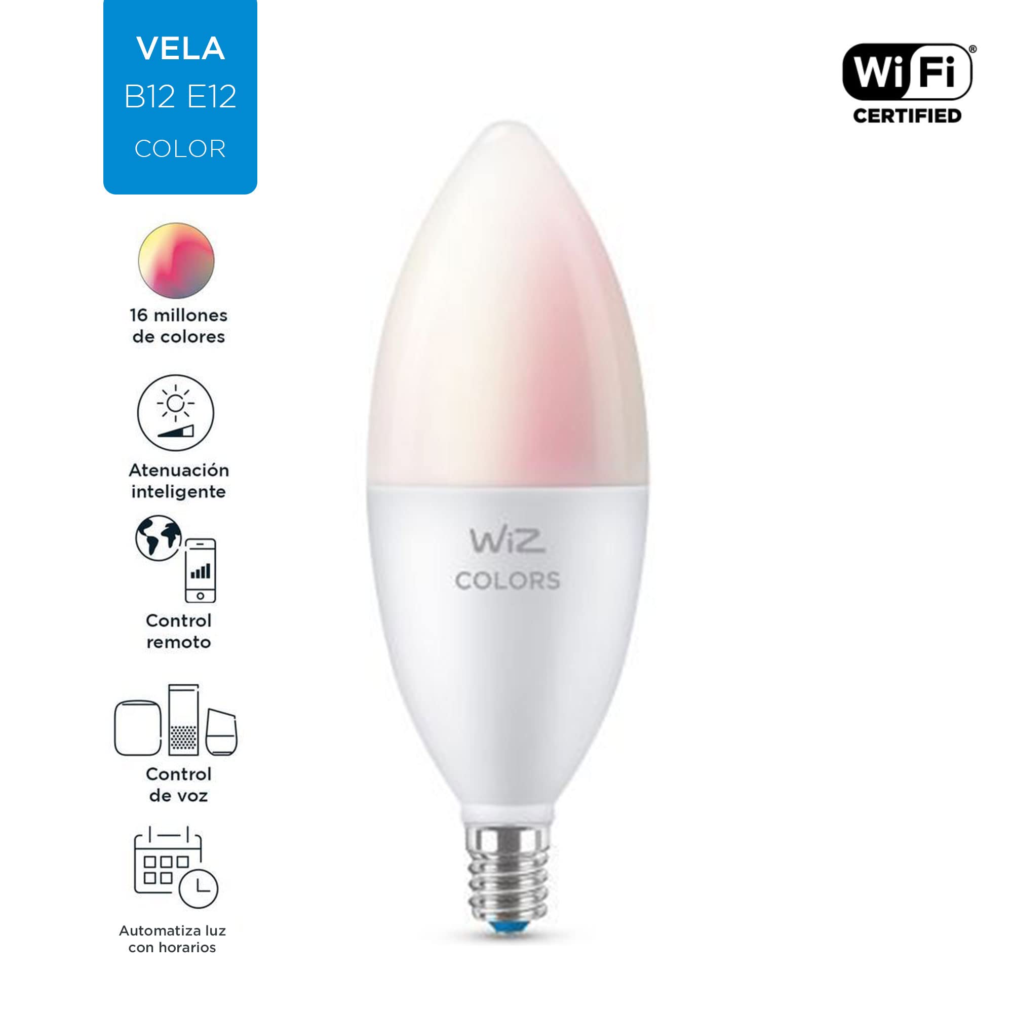 WiZ 60W B12 Color LED Smart Candle-Shaped Bulb - Pack of 1 - E26, Indoor - Connects to Your Existing Wi-Fi - Control with Voice or App + Activate with Motion - Matter Compatible