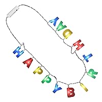 Multicolor LED Happy Birthday Lights Necklace - 38” long - 1” x 1.25” Charms - Indoor/Outdoor Use