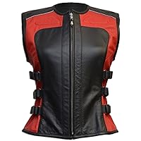 Women's Fashion Red & Black Biker Leather Vest