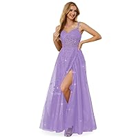Sparkly Tulle Prom Dresses Long Ball Gowns for Women 2024 Spaghetti Straps Lace Appliques Corset Formal Wedding Dress