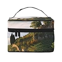 Villa on The Top of The Hill Print Makeup Bag for Women Portable Toiletry Bag Large Capacity Travel Cosmetic Bag for Outdoor Travel