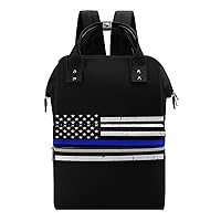 Police Blue Line American Flag Large Capacity Shoulder Bag Waterproof Mommy Tote Bags Travel Diaper Backpack for Women