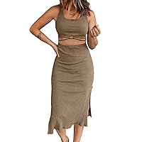Acelitt Women's Sundress 2024 Summer Sleeveless Cut Out Twist Bodycon Dress Wrap Dresses