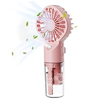 Handheld Fan, Mini Personal Fan with Water Mist Spray, 4 Speeds Face Steamer Misting Fan, USB Portable Spray Cooling Fans for Outdoor Travelling Indoor Office (Pink)