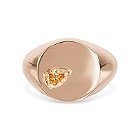 18K Yellow/White/Rose Gold Signet Ring With 0.34 TCW Natural Diamond (Pear Shape, Orange Color, VS-SI2 Clarity) Unique Rings For Women, Dainty Rings, Statement Rings, Jewelry For Women Gift For Her