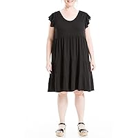 Max Studio Women's Plus Size Spring 2024 Fashion Jersey Sleeve Ruffle Solid Tiered Short Dress