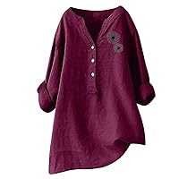 Womens Casual Tops Floral Pattern Plus Size Blouses Long Sleeve V-Neck Long Sleeve Comfy Dressy Tunic Tops