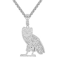 Master of Bling Mens Baguette Owl Micro Pave Iced Out Custom Hip Hop White Gold Tone Pendant Chain