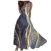 Sundresses for Women Spring Summer Elegant Wrap V Neck Sleeveless Maxi Dress Trendy Floral Print Flowy Boho Beach Dress 2024