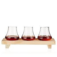 True Spirit Tasting Flight Kit, Liquor Glasses with Wooden Serving Tray for Scotch, Whiskey, Brandy, Set of 3 5 Oz Tumblers, 1 Board
