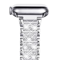 NewWays Compatible with Apple Watch Metal Strap 42 mm 44 mm 45 mm, Women's Sparkling Bling Diamond Stainless Steel Replacement Straps for iWatch Series 9/8/7/6/5/4/3/2/1/SE (2023-2020), Silver