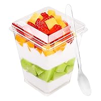 50 Pack 5 oz Plastic Dessert Cups with Lids and Spoons, Yogurt Parfait Cups with Lids Appetizer Cups for Party, Mini Dessert Cups with Spoons Dessert Shooter Cups for Pudding and Fruit
