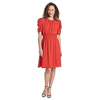 London Times Women's Pleated Jewel Neck Ruched Sleeve Inset Waist Midi