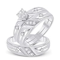 Sterling Silver His Hers Round Diamond Cross Matching Wedding Set 1/5 Cttw