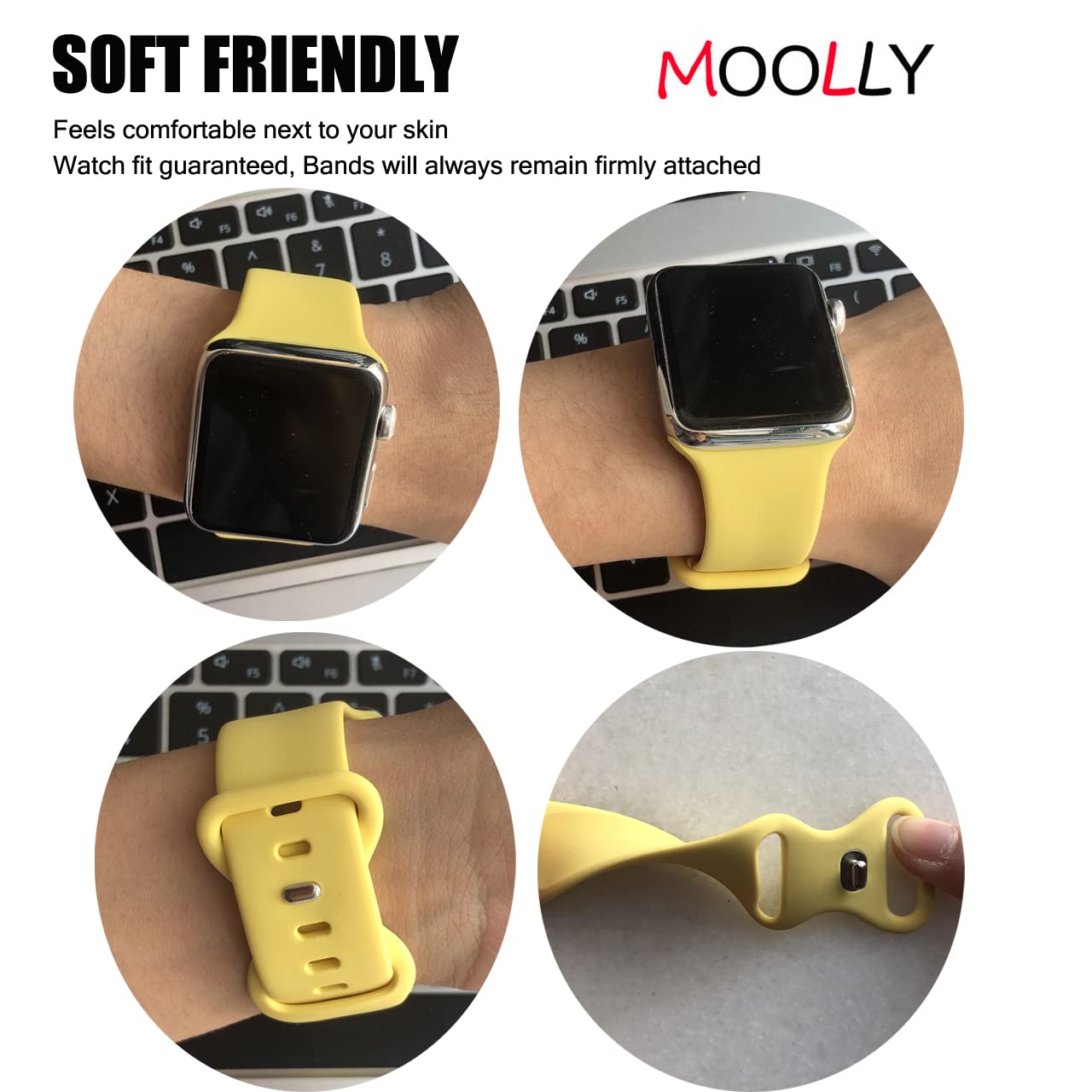 MOOLLY Band Compatible with Apple Watch Band 38mm 40mm 41mm 42mm 44mm 45mm 49mm, Soft Silicone Watch Strap Replacement Sport Band for iWatch Band Ultra SE Series 8/7/6/5/4/3/2/1 Sport & Edition (Pollen Yellow, 49mm/45mm/44mm/42mm M/L)