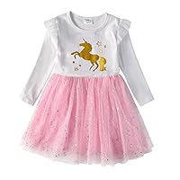 DXTON Girls Tutu Dresses Toddler Winter Long Sleeve Party Tulle Dresses for 2-12T