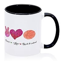 Peace Love Back to School Coffee Tea Cups Unique Back to School Leopard 11 Ounce White Printed on Inside for Coffee Tea Hot Chocolate Milk Wine Retirement Gifts Black
