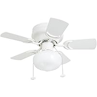 Prominence Home Hero, 28 Inch Traditional Flush Mount Indoor LED Ceiling Fan with Light, Pull Chain, Dual Finish Blades, Reversible Motor - 41530-01 (White)