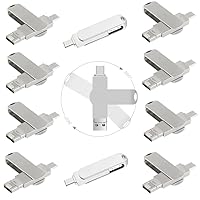 【Apple MFi Certified】 A Plus+ 10 Pieces 3 in 1 Multifunctional iOS Flash Drive 64GB USB 3.0 Memory Stick with USB 3.1 Type C Pen Drive for iPhone Android PC and New MacBook (Silver and Rotation)
