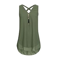 Plus Size Tops for Women Summer Fashion Chiffon Zipper Tank Tops Loose Flowy Sleeveless Workout Casual Shirts Blouses