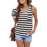 Hount Casual Summer Tops V Neck Sleeveless Striped Tank Tops for Ladies Shirts