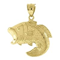 10k Yellow Gold Mens Sea Bass Fish Animal Charm Pendant Necklace Measures 34.7x29.30mm Wide Jewelry for Men