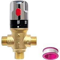 Thermostatic Mixing Valve，Shower Mixing Valve with 1/2 NPT Male Connections,Water Temperature Constant Control Valve,Solid Brass