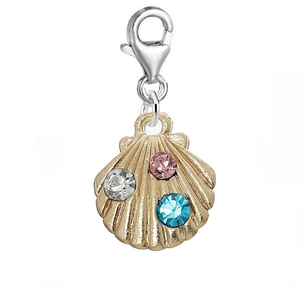 Sea Shell Bead Clip on Pendant for European Charm Jewelry w/Lobster Clasp