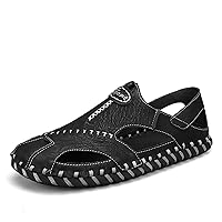 Men's Closed Toe Leather Sandals，outdoor Fashion Sports Sandals