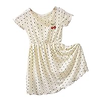 Summer New Short Sleeve Round Neck Cherry Print Girls' Casual Home Fashion Polka Dot Dress Little Girl