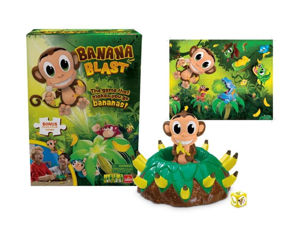 Banana Blast - Pull The Bananas Until The Monkey Jumps Game - Includes a Fun Colorful 24pc Puzzle by Goliath , Green
