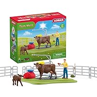 Farm World, Farm Animal Toys for Kids, Happy Cow Wash with Cow Toys and Working Wash Area 16-Piece Set, Ages 3+