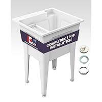 24” Utility Sinks for Laundry Room, Garage, Garden, Basement – Noah William Home Indoor and Outdoor Polypropylene Basement Wash Tub - No Faucet Included (White)