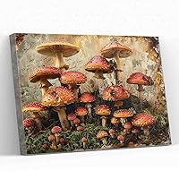 QULEPU Mushrooms Collection In Moss,Fall Woodland Mushrooms Wall Print,decorative canvas wall art,5
