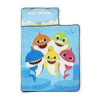Baby Shark Toddler Nap Mat - Includes Removable Pillow and Plush Blanket – Great for Boys and Girls Napping at Daycare, Preschool, Or Kindergarten - Fits Sleeping Toddlers and Young Children, Blue