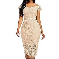 Off Shoulder Lace Dress for Women Elegant Sleeveless Bodycon Midi Dress Wedding Guest Cocktail Sheath Dresses Outfits