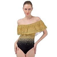 CowCow Womens Sexy Bodycon Clubwear Shine Glitter Christmas Digital Print Off Shoulder Velour Bodysuit