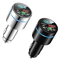 【2PCS】 FM Transmitter for Car Bluetooth 5.3, RIWUSI [All-Metal] PD 30W & QC3.0 18W Fast Car Charger, Wireless FM Radio Car Kit Bluetooth Car Adapter, Noise Cancelling Hands-Free Call - Black+Silver